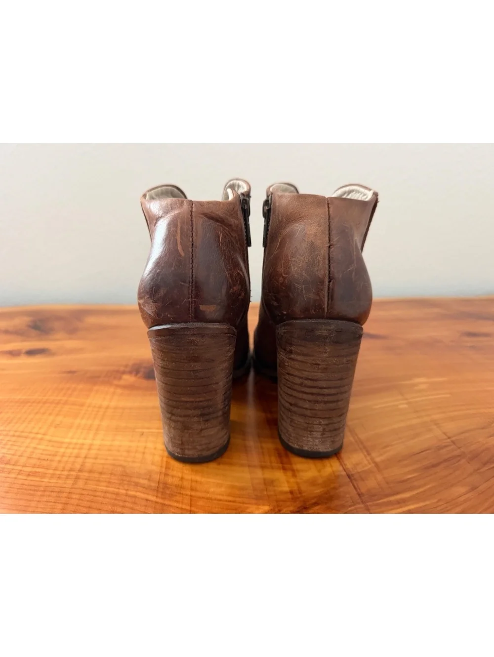 FREEBIRD by Steven Darius Womens Size 9 Brown Leather Zip Ankle Boots Block Heel